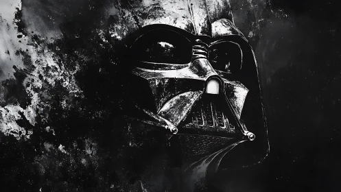 Dark sci fi helmet emerges from swirling black shadows