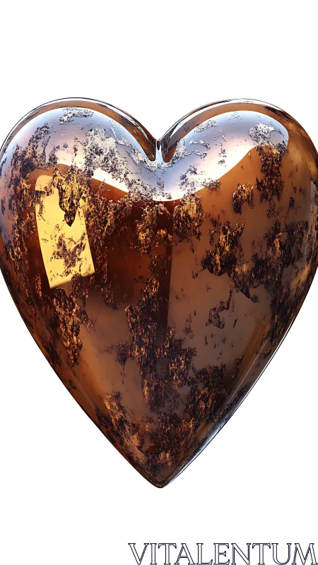 Rust-textured glass heart rendered with reflective lighting