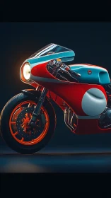 Rendered side view shows retro-styled racing motorcycle