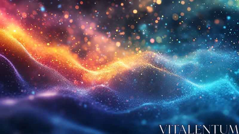 Glowing cosmic waves of color drift through luminous particles.