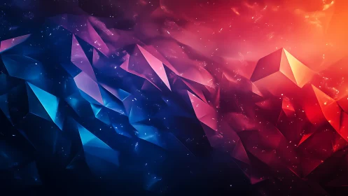 Geometric polygonal planes in dual blue and red gradient.