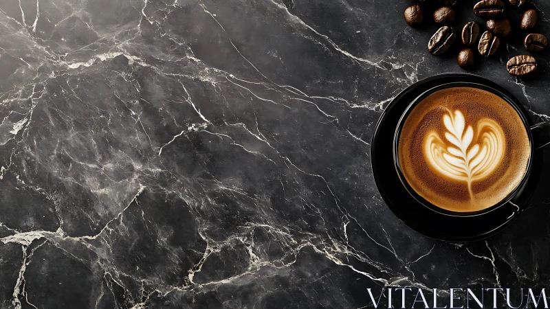 Velvety latte blooms against storm-dark marble ritual.