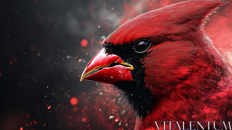 Vivid Digital Portrait of a Red Cardinal Bird in Dramatic Lighting.