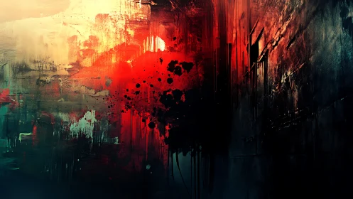 Abstract digital painting with visceral red light and shadowed voids.