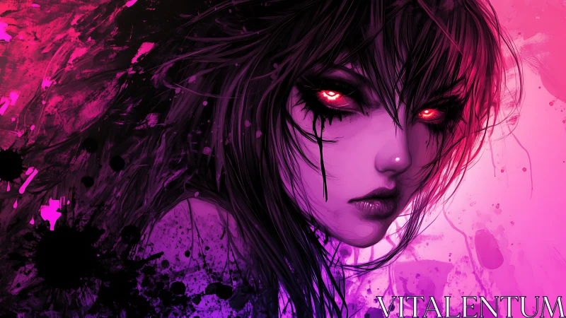 Neon gothic portrait in high-contrast digital painting style.