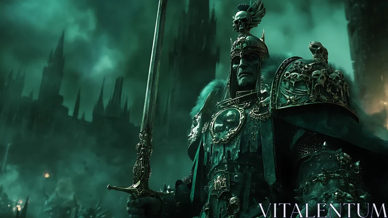 Stoic death knight guarding a haunted emerald citadel.