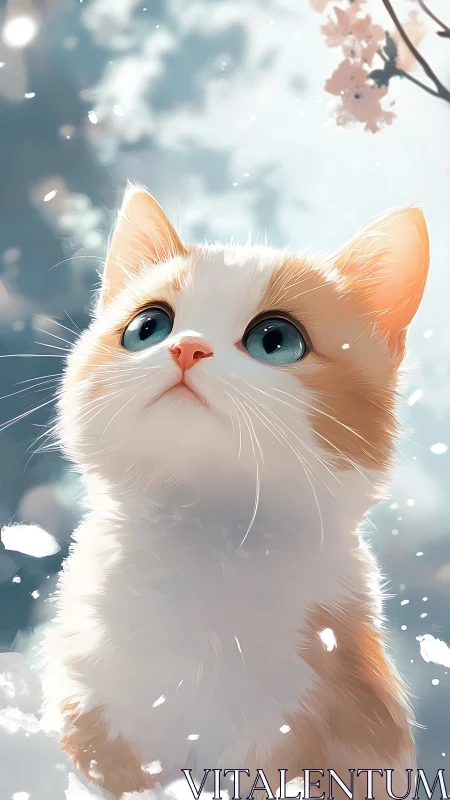 Luminescent White Feline Portrait Against Bokeh Backdrop.