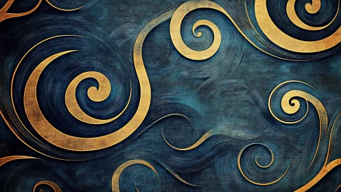 Golden swirling breeze over deep teal textured canvas.