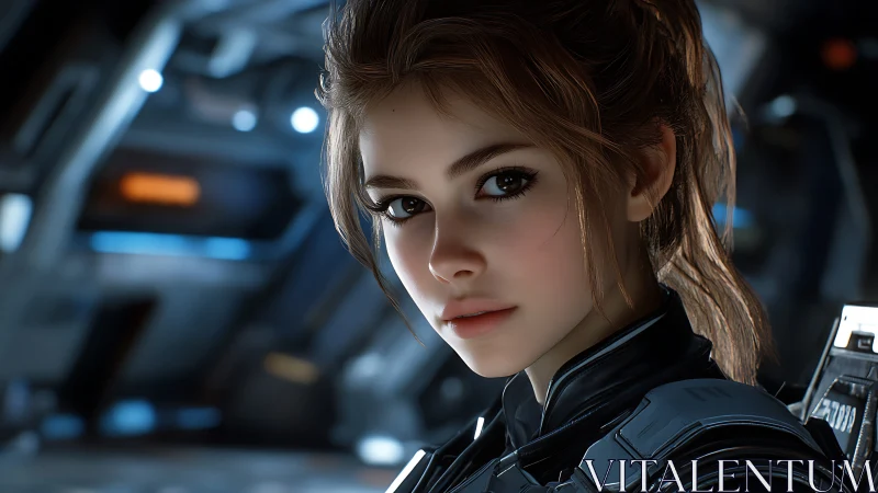 Cinematic starship officer rendered in high-detail 3D profile.