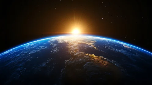 Sunlit Earth horizon viewed from space with rising star.