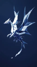 Crystal dragon sculpture hovers in deep blue negative space