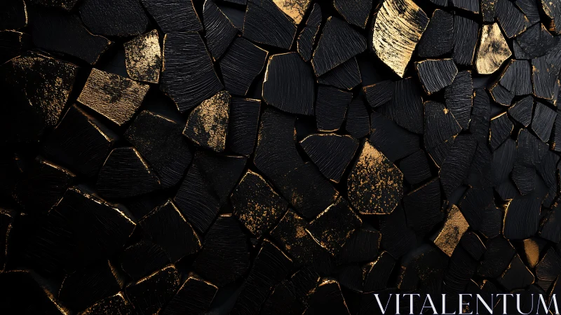 Midnight black mosaic kissed with glowing golden highlights.