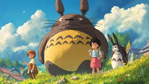 Sunny hillside stroll with gentle forest friends and kids.