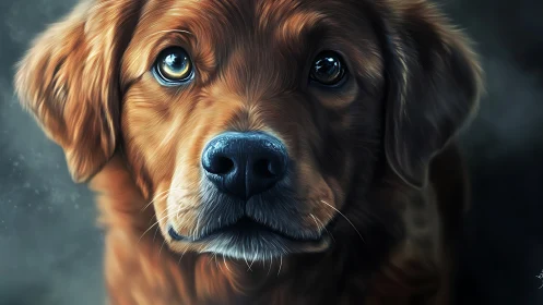 High-detail digital portrait of golden retriever muzzle focus.