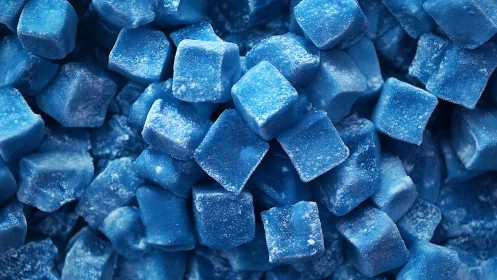 Blue crystalline cubes arranged in clustered formation.
