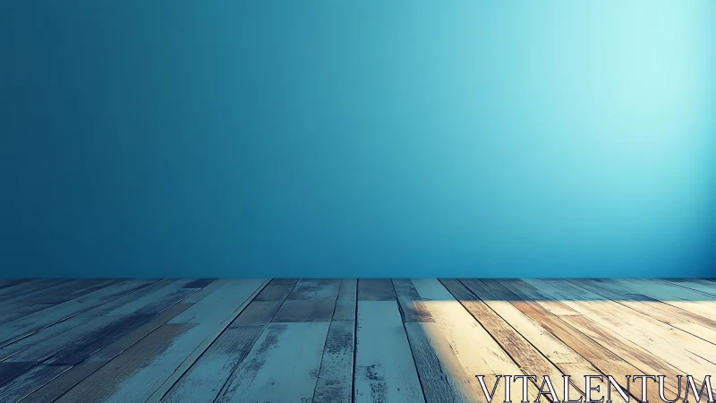 Sunlit wooden floor meets calm blue wall in a peaceful room