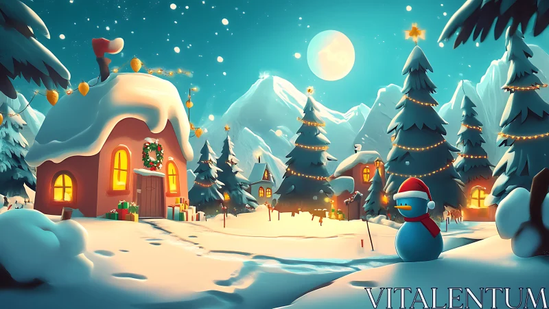 Cozy winter village glowing with cheerful holiday magic.