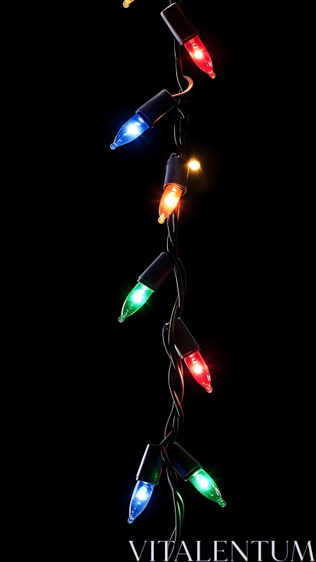 Multicolor LED string illumination against high-contrast black background.