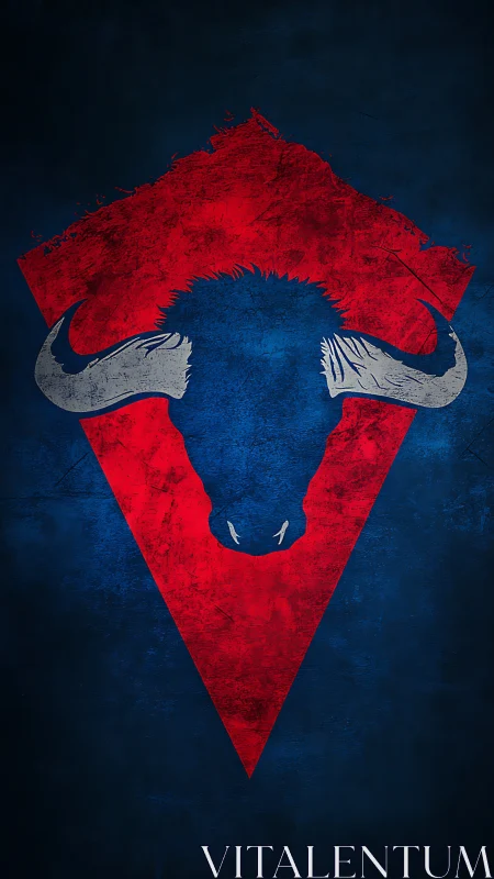 Stylized buffalo emblem emerges from bold red triangle