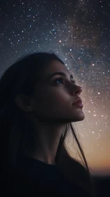 Starstruck dreamer leaning into a midnight galaxy hush.