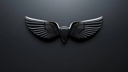 Sleek metallic wing emblem on dark minimalist background.