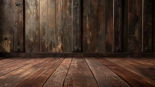 Old wooden room interior shows aged planks and texture