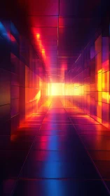 Radiant neon corridor glows with vivid, futuristic light