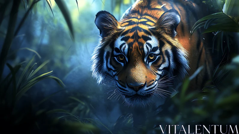 Moonlit jungle turns tiger’s gaze into liquid amber fire