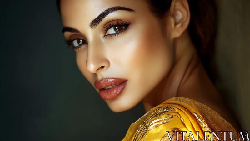 Warm golden portrait with soulful eyes and gentle glow.