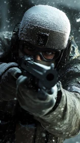 Tactical Operator in Heavy Snowfall.