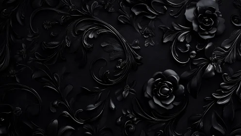 Black decorative relief pattern with roses and ornamental swirls.