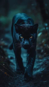 Striking Black Panther Eyes Gleam with Golden Light