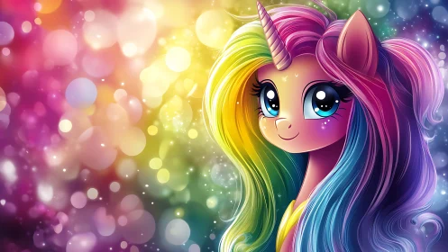 Chromatic unicorn portrait with high-saturation bokeh field.