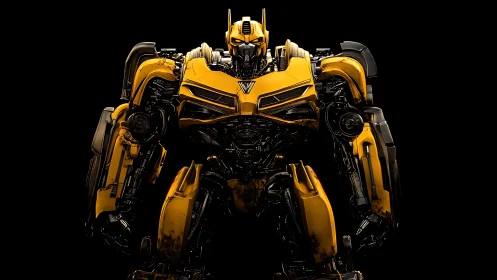 Yellow combat mecha rendered in dramatic studio lighting.