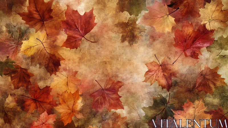 Drifting maple leaves over textured autumn parchment field.
