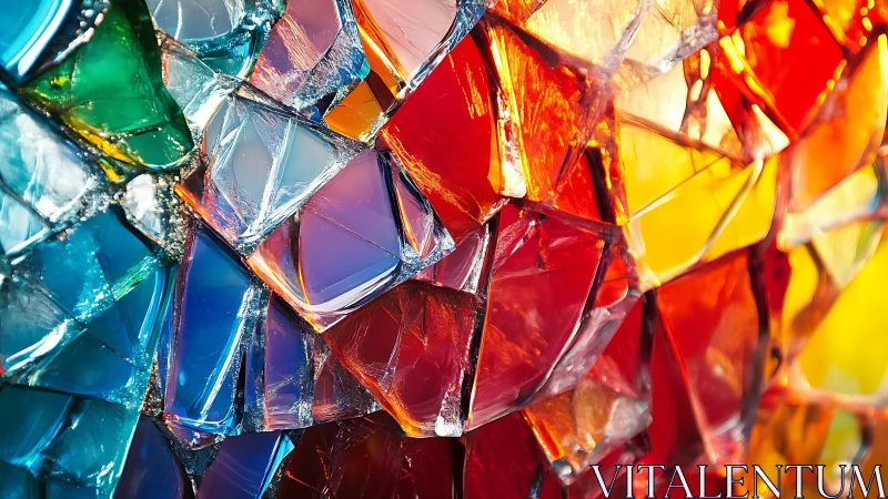 Shattered stained glass glows in vivid rainbow fragments.