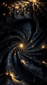 Spiral fractal structure distributes luminous golden nodes