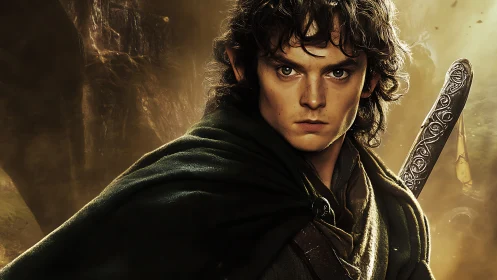 Young fantasy wanderer pausing in the glow of danger.