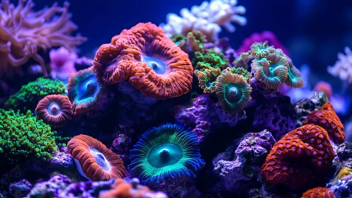 Colorful coral garden glows softly in a peaceful ocean world