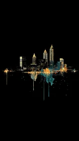 Midnight skyline paints its own dripping neon reflection below