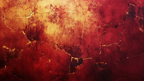 Cracked red and yellow textured surface with erosion marks.