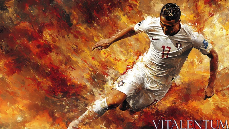 Dynamic soccer player rendered in expressive digital brushwork motion