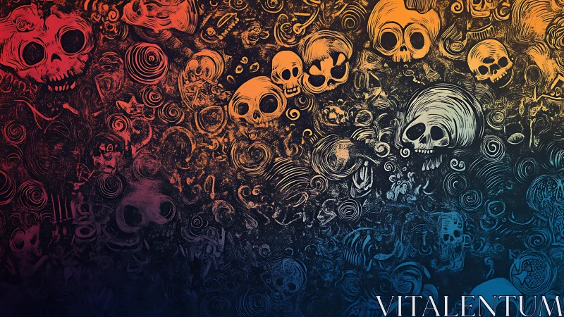 Chromatic skull vortex field with spiral noise gradients.