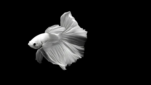 Monochrome betta fish in high-contrast side profile study.