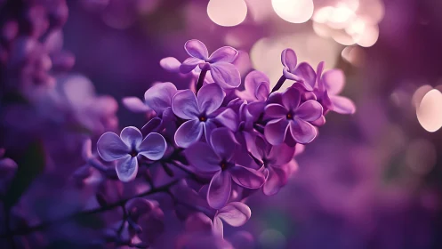 Purple Lilac Blooms in Soft Focus with Bokeh Lighting Effects