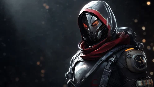 Mysterious sci fi ranger stands ready in sleek armored gear