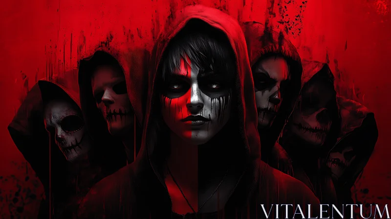 Crimson hoods gather as one haunted gaze commands the dark