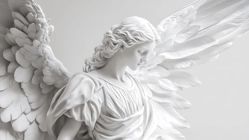 Winged classical figure rendered in white sculptural detail.