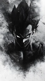 Shadow-charged warrior erupts from ink and shattered starlight.