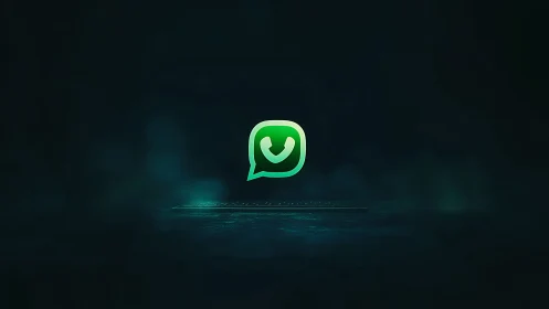 Glowing WhatsApp icon hovers above dark futuristic surface